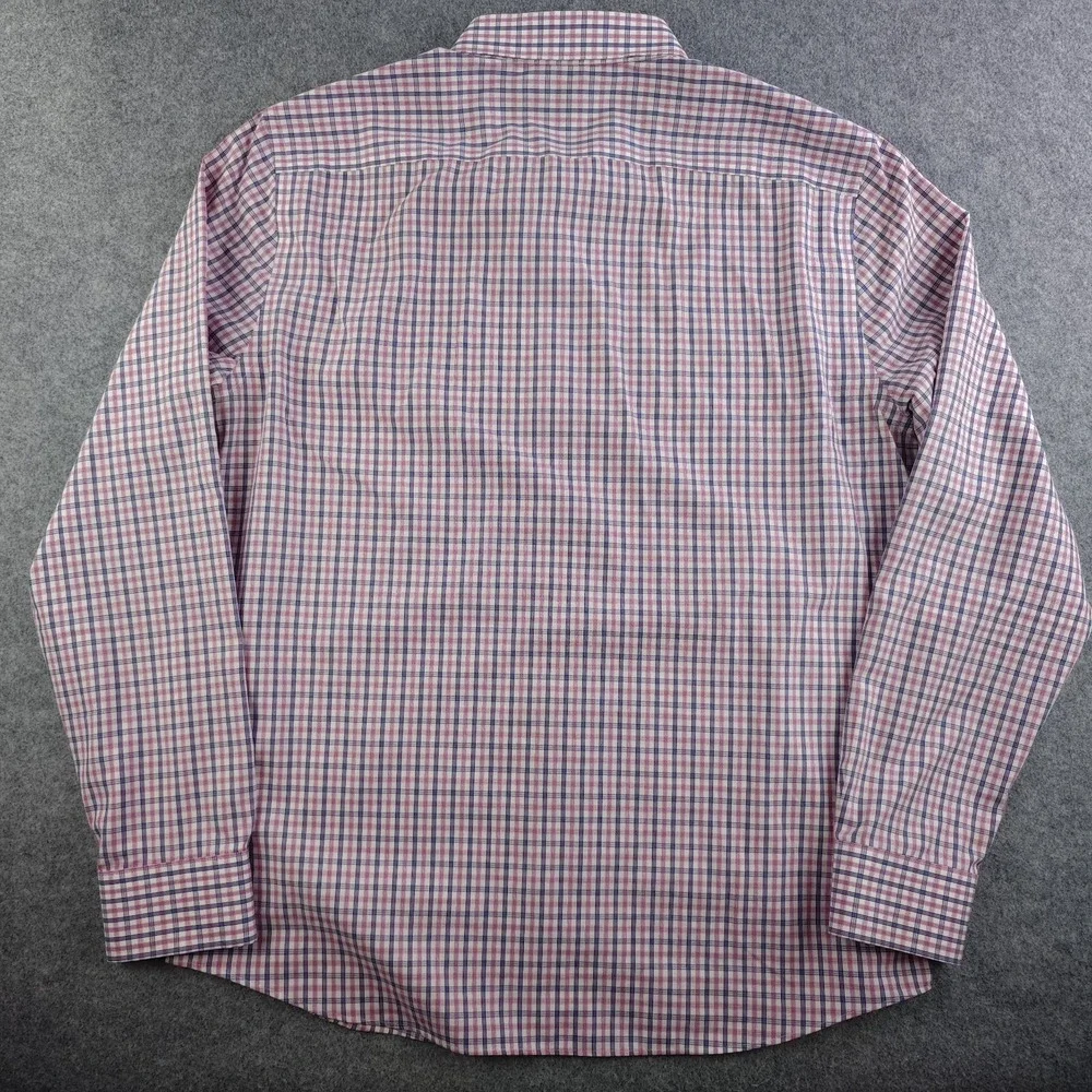 Banana Republic Shirt Mens Large Untucked Fit Non Iron Blue Pink Check Button